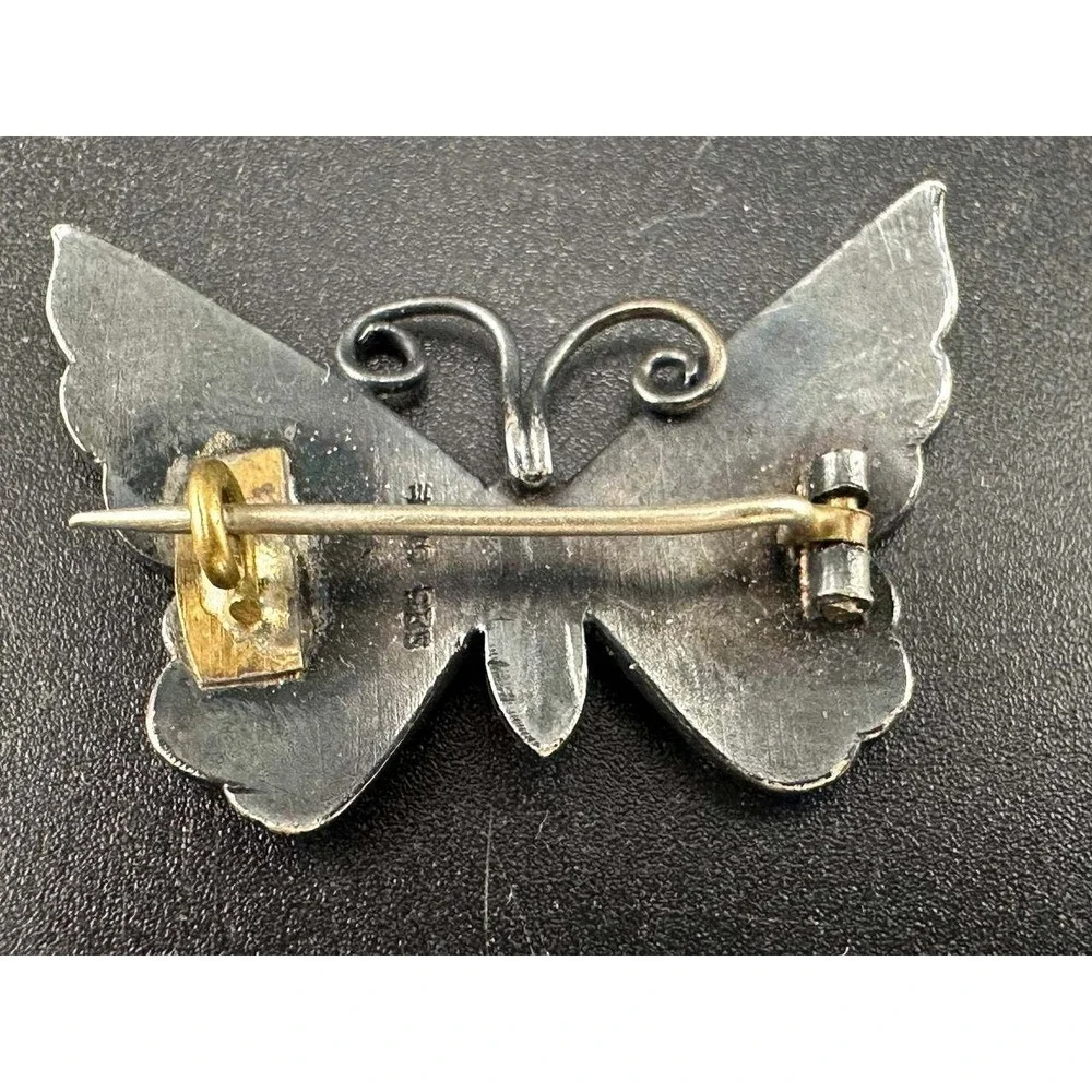 Vintage 925 Sterling Silver Blue Enamel Butterfly Brooch Pin 051 (80)